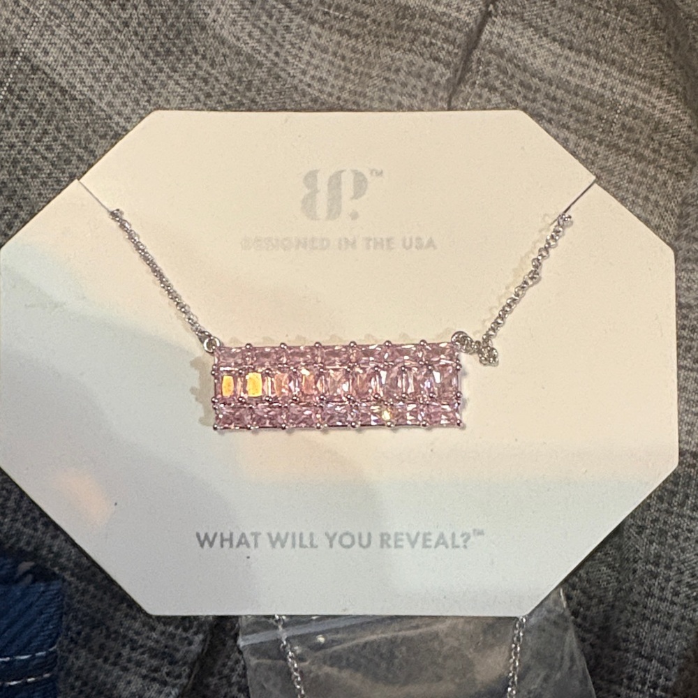 Pink Stone Rhodium Plated Necklace